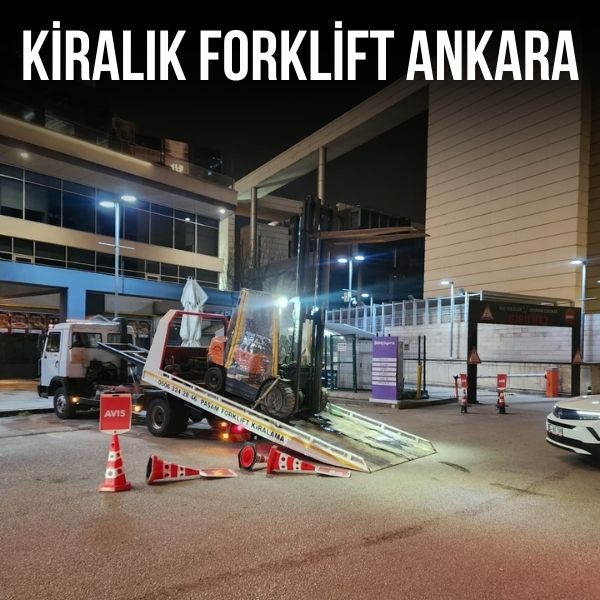 İncek bölgesinde günlük forklift kiralama hizmeti sunan forklift aracı